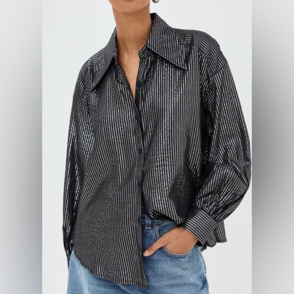 Alix of Bohemia Emery Moonlight Long Sleeve Silver Metallic Stripe Size Small - Picture 1 of 8
